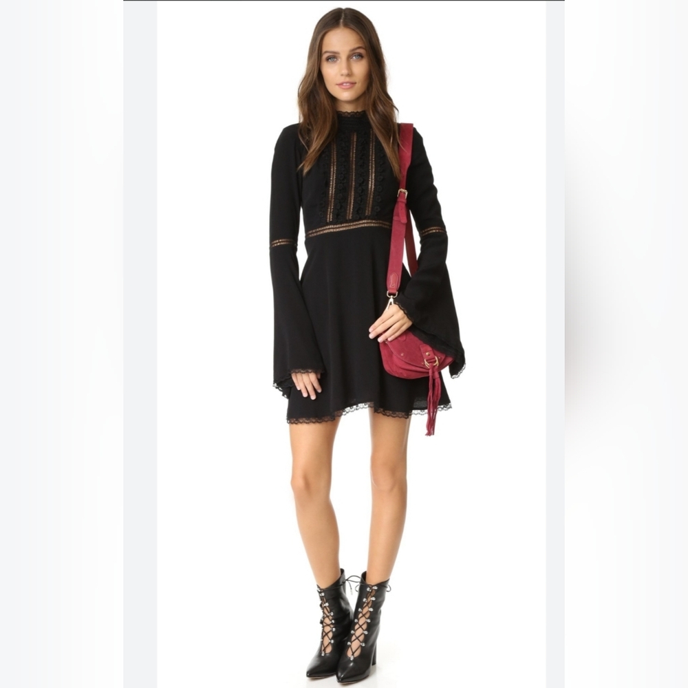 For Love & Lemons Willow Bell Sleeve Dress In Black. Size: Small.